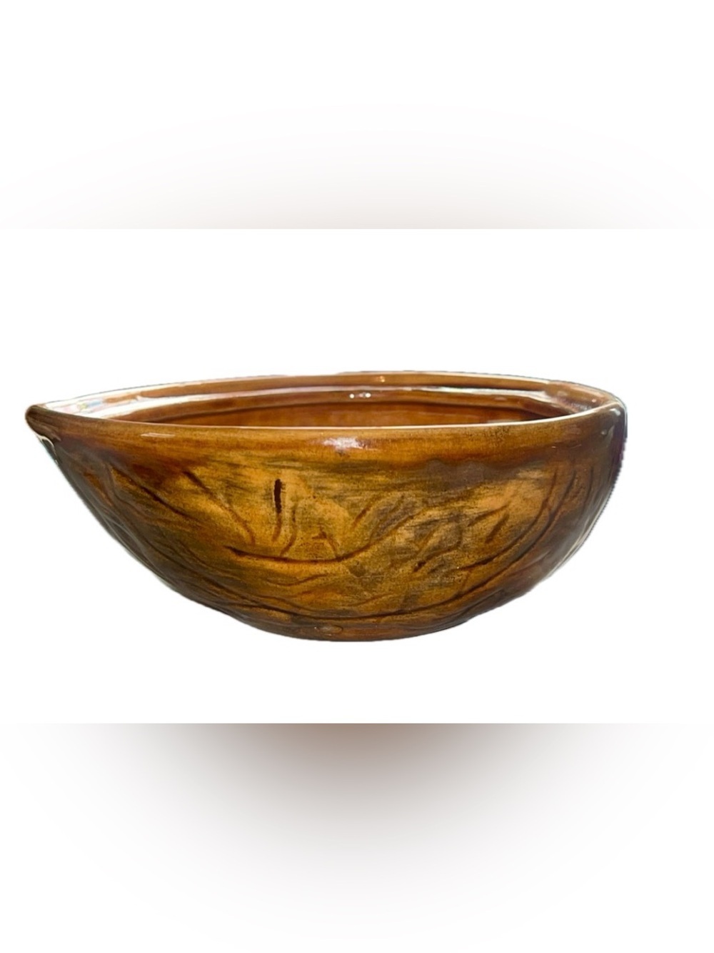Vintage BK Studio Pottery Walnut Bowl MCM Amber Drip Glaze Ceramic Dish